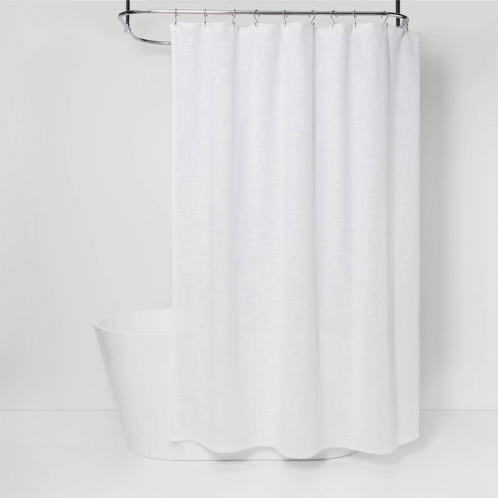 Woven White Threshold Shower Curtain